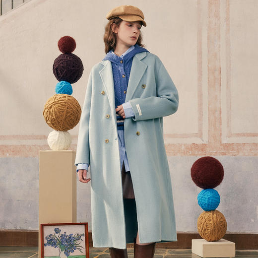 【暖冬内购】两三事温辞书瑞2024冬季新款简约双排扣系带羊毛呢外套女呢子大衣 商品图1