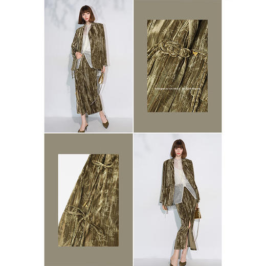 COCOBELLA新中式竹叶拓印压褶丝绒西装女国风盘扣外套SI3032 商品图1