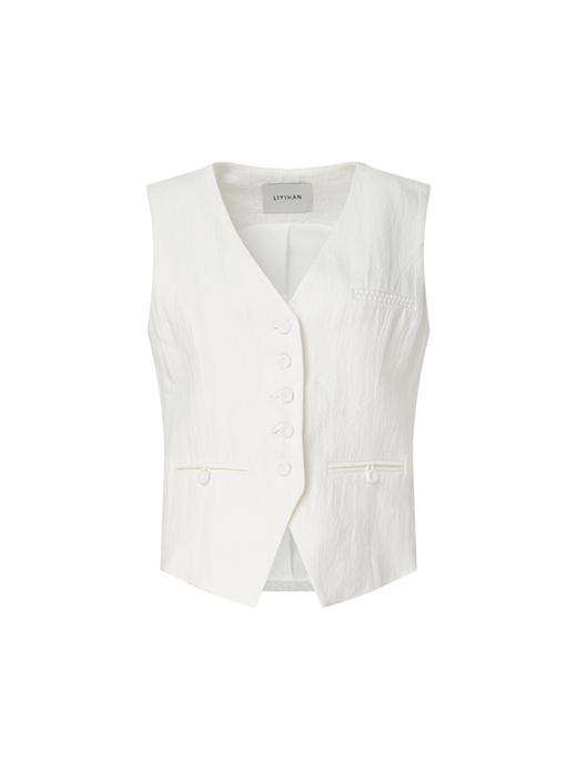 LIYIHAN 进口亚麻薄款夏秋季单排扣马夹马甲OL通勤风上衣坎肩 商品图3