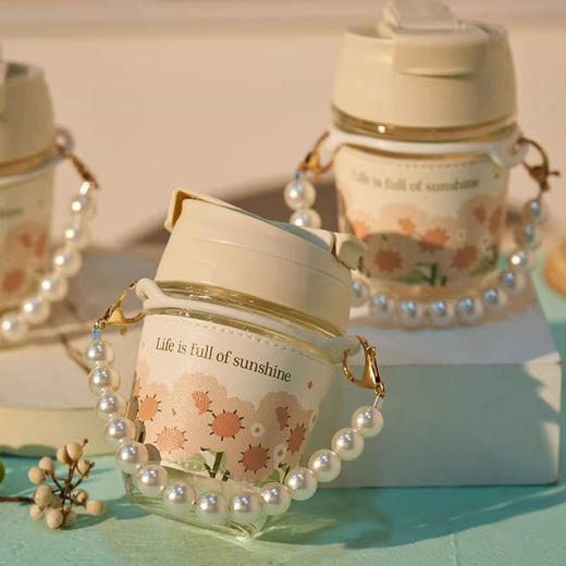 【敲高颜值！珍珠链双饮杯】珍珠杯伴手礼品杯网红水杯ins风便携玻璃吸管杯手提双饮杯，可拆卸安心硅胶材质，真的太适用了。ry 商品图3