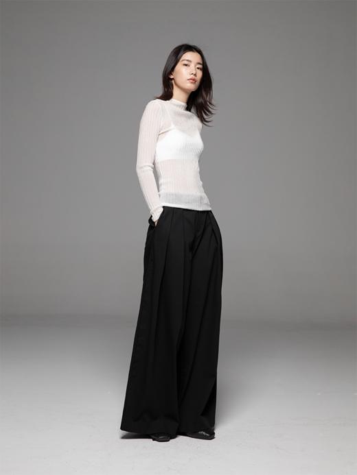 LIYIHAN金银丝纱网罩衫上衣女薄款半透明毛衫针织衫圆领长袖修身 商品图4