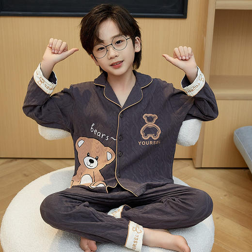 【秋季新品，纯棉长袖儿童睡衣套装，舒适柔软，透气保暖】儿童睡衣男童秋款纯棉 新款春秋季长袖 6-18岁男孩青少年套装 睡衣家居服-QQ 商品图1