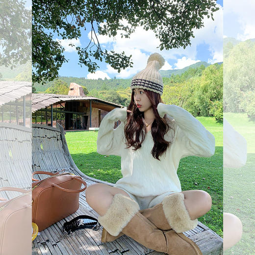 <曾小咸推荐>气质2色翻领宽松毛衣百搭短裤套装 商品图2