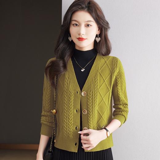 长袖厚款羊毛针织开衫，气质v领毛衣外套CC- 9-6913 商品图3