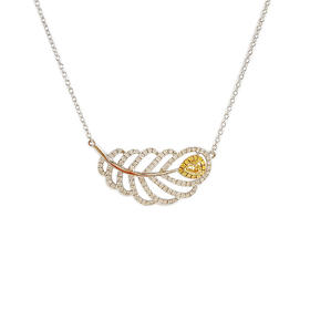 【天然正品】AU750白金时尚简约款0.190克拉羽毛造型钻石吊坠项链230824NJ11+  现售价：3680！