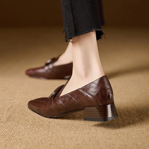 【预售5天】真皮简约风棕色中跟鞋，法式复古低跟浅口单鞋MBJR&A819 商品图4