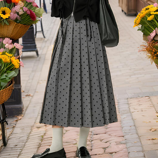 9/7奢姿大码女装2024秋季减龄波点百褶半身裙胖妹妹时尚百搭简约裙子9943434056 商品图4