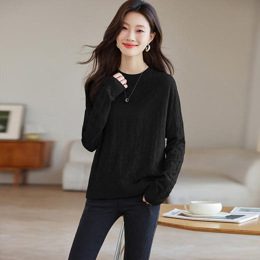 CC-AB1526镂空罩衫上衣长袖白色薄款针织衫2024春秋新款宽松慵懒风韩版线衣 商品图3