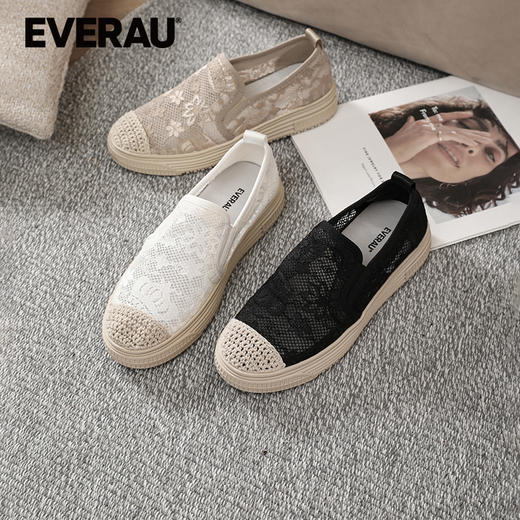 EVERAU春夏新款蕾丝花朵镂空渔夫鞋女鞋板鞋休闲鞋EA7054 商品图0