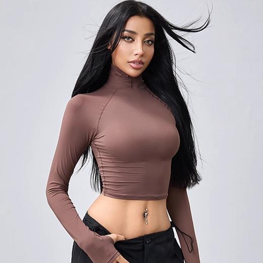 跃牌【周游世界系列】秋冬新品瑜伽服女性晓星氨纶轻薄弹SKIMS魔术衣运动高领长袖  TP0778 商品图1