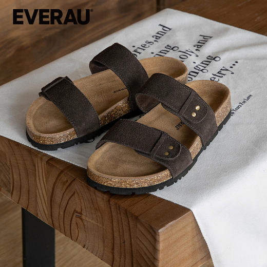 EVERAU简约高级蓝热一脚蹬双带休闲复古拖鞋EA2053 商品图2