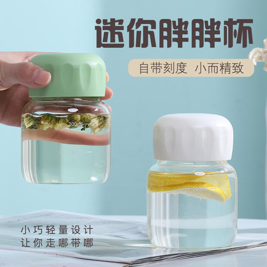 【敲高颜值！迷你玻璃胖胖杯】耐高温牛奶杯便携ins迷你玻璃水杯摇摇杯咖啡杯礼品，自带刻度 小巧便捷。ry 商品图1