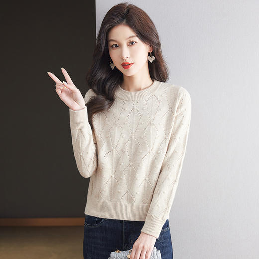 CC-9-6926秋冬新款圆领短款毛衣女套头宽松高腰打底针织衫显瘦长袖上衣 商品图0