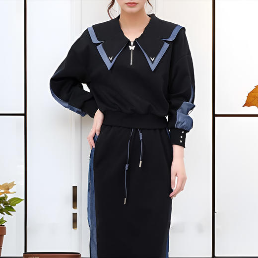 9/7奢姿大码女装2024秋季减龄蝴蝶荷叶领两件套胖妹妹时尚简约套装9943991289 商品图2