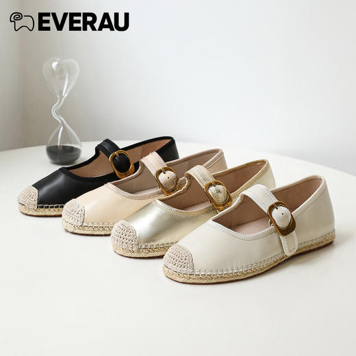 EVERAU2023上新优雅与甜心 复古与时髦的碰撞柔软羊皮鞋面平底春夏舒适玛丽珍女鞋EA7030 商品图0