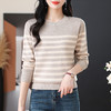 CC-89-21101早秋新款圆领条纹针织打底衫女春秋洋气长袖上衣薄款镂空毛衣 商品缩略图3
