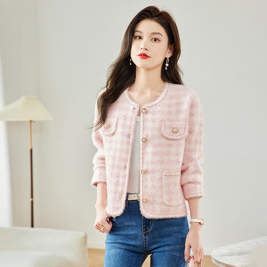 CC-MY-3338小香风防水貂绒毛衣外套女士春秋装2024新款短款外搭针织开衫外搭 商品图2