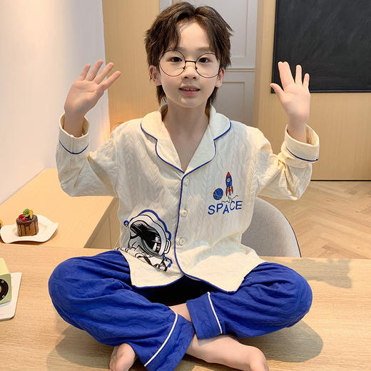 【秋季新品，纯棉长袖儿童睡衣套装，舒适柔软，透气保暖】儿童睡衣男童秋款纯棉 新款春秋季长袖 6-18岁男孩青少年套装 睡衣家居服-QQ 商品图3