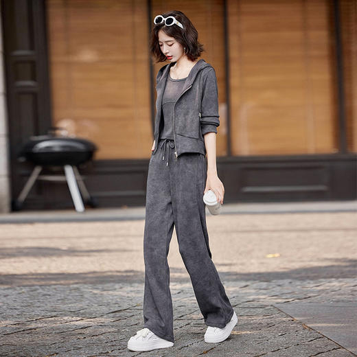 休闲时尚宽松洋气，减龄连帽卫衣吊带阔腿裤三件套套装HR-CPYY8088 商品图2