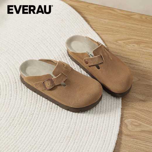 EVERAU春夏简约大方便捷半拖鞋型牛皮面3.5CM厚底女拖EA7055 商品图1