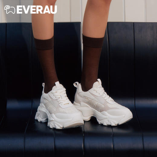 EVERAU上新小香风*老爹鞋]拼接小香风花呢布 金色细闪磨砂“V”字时尚运动老爹女鞋EA5039 商品图5