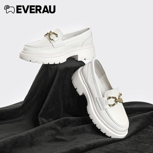 EVERAU复古经典楦型新品厚底乐福柔软牛皮乐福舒适好穿单鞋EA7032 商品图2