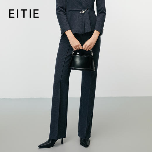 EITIE爱特爱冬季新款精致简约深灰色高腰显瘦直筒毛呢休闲裤8005705 商品图0