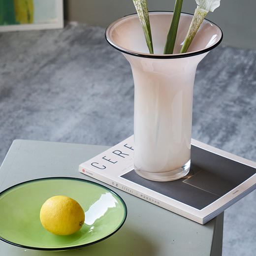 北欧风瓷粉黑边敞口花瓶鲜花餐桌电视柜简约创意手工家用玻璃果盘 商品图11