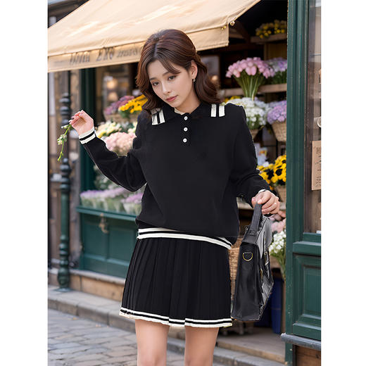 9/6奢姿大码女装2024秋季POLO领针织两件套胖妹妹时尚休闲百褶套装9843934049 商品图1