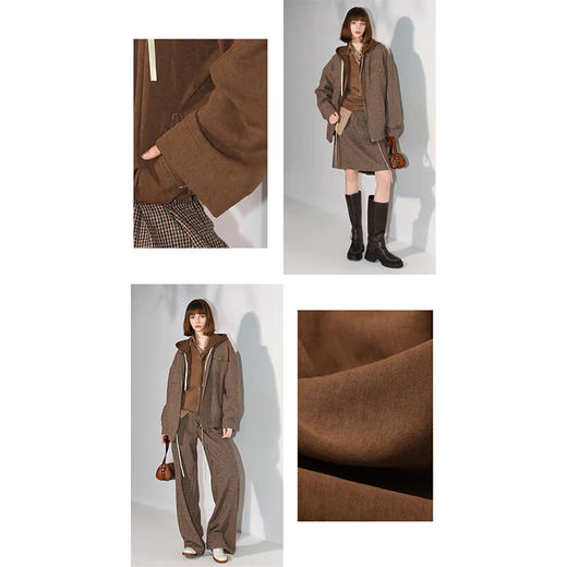 COCOBELLA抽褶蝙蝠袖短外套休闲连帽炒色花纱拉链卫衣SC3013-2 商品图2