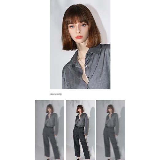 COCOBELLA[商务休闲风]色织条纹气质灰衬衫秋通勤衬衣SR3076 商品图3