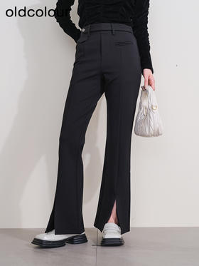 oldcolour欧珂冬季新款时尚开叉高腰松紧腰长裤女P430710A1