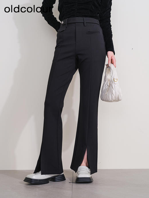 oldcolour欧珂冬季新款时尚开叉高腰松紧腰长裤女P430710A1 商品图0
