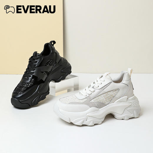 EVERAU上新小香风*老爹鞋]拼接小香风花呢布 金色细闪磨砂“V”字时尚运动老爹女鞋EA5039 商品图0