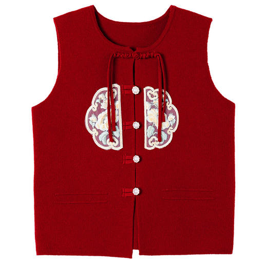 CC-9-6925新中式盘扣刺绣针织马甲开衫女春秋短款宽松无袖外穿毛衣外套上衣 商品图4