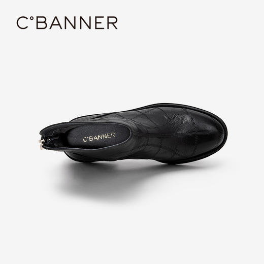 千百度圆头羊皮低跟时装靴女款秋冬显瘦复古增高短靴子A24582102 商品图2