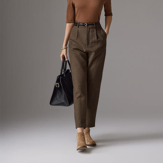 22749 IN AND ON 羊毛人字纹显瘦锥形裤 商品图3