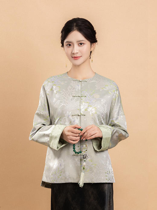 荷言HEYEN 夜放东风 对襟中式真丝织金提花罗手工一字扣外套 高级定制 商品图0