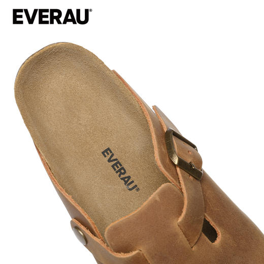EVERAU疯马牛皮特殊质感高级复古经典半包头男士拖鞋EA7061 商品图3