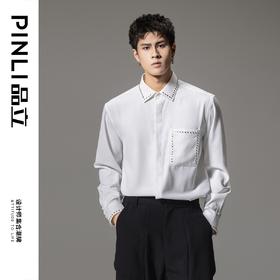 PINLI品立秋季新款男士宽松尖领休闲长袖衬衫衬衣GD241113003
