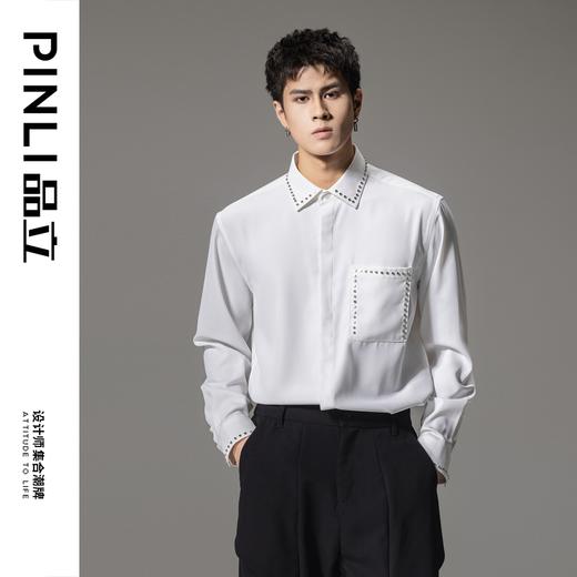 PINLI品立秋季新款男士宽松尖领休闲长袖衬衫衬衣GD241113003 商品图0
