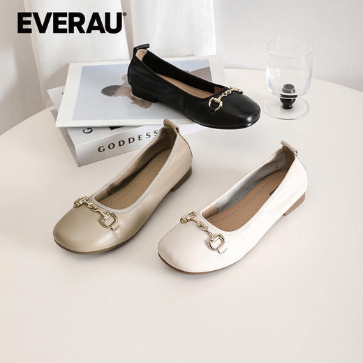 EVERAU澳洲牛皮纹理平底圆头芭蕾乐福女鞋EA7047 商品图1