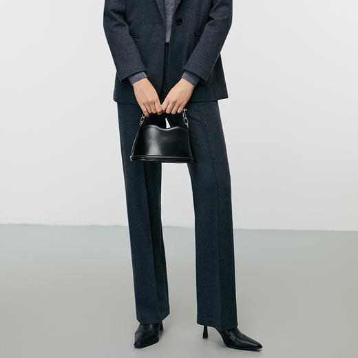 EITIE爱特爱冬季新款精致简约深灰色高腰显瘦直筒毛呢休闲裤8005705 商品图3