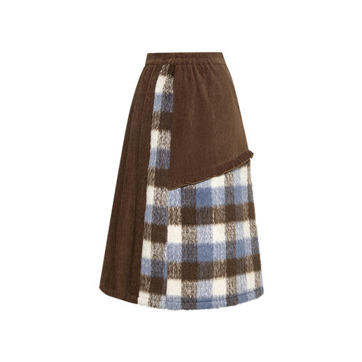 【38女王节】两三事 理想国度 2024秋季新款复古格子毛呢拼接高腰半身裙长裙 商品图4