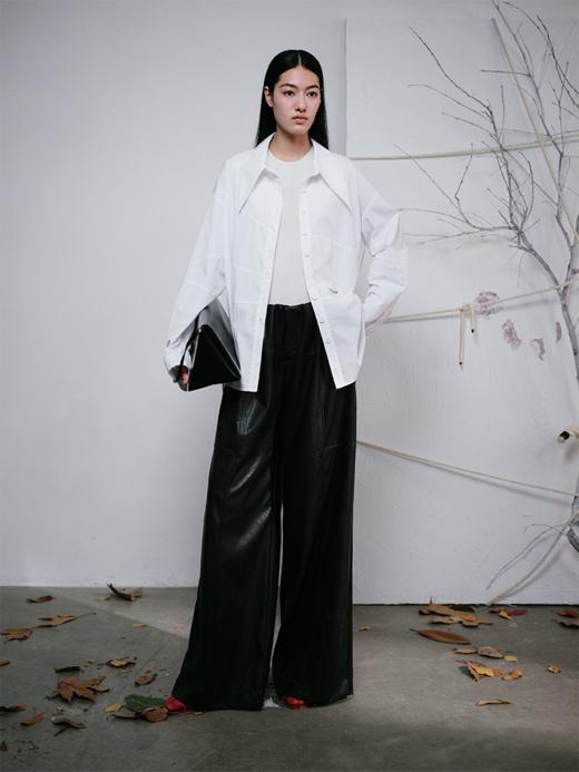 LIYIHAN 24秋棉尖领褶皱镂空衬衫不对称小众解构设计抗皱防紫外线 商品图1