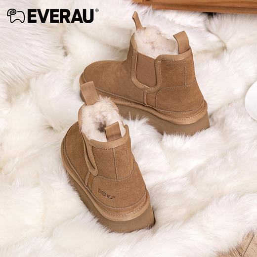 EVERAU小个子女生先穿加厚4cm防水台切尔西女士秋冬雪地靴EA3129 商品图7