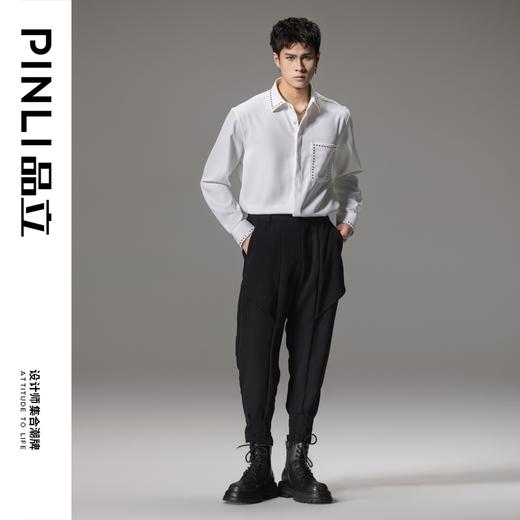 PINLI品立秋季新款男士宽松尖领休闲长袖衬衫衬衣GD241113003 商品图1