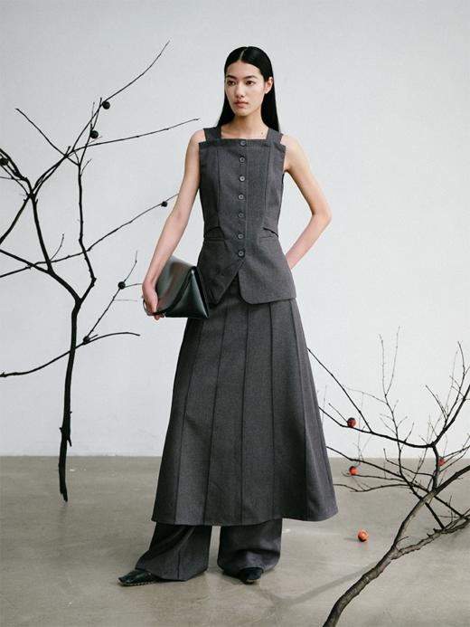 LIYIHAN 一字肩中国风折角收腰上衣气质女收腰显瘦OL通勤马夹内搭 商品图2