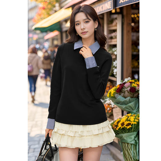 9/7奢姿大码女装2024秋季时尚百搭上衣胖妹妹学院风翻领假两件卫衣9943134058 商品图2