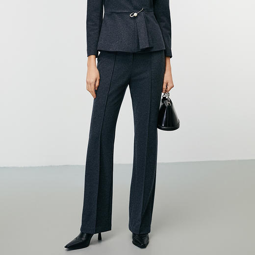 EITIE爱特爱冬季新款精致简约深灰色高腰显瘦直筒毛呢休闲裤8005705 商品图2